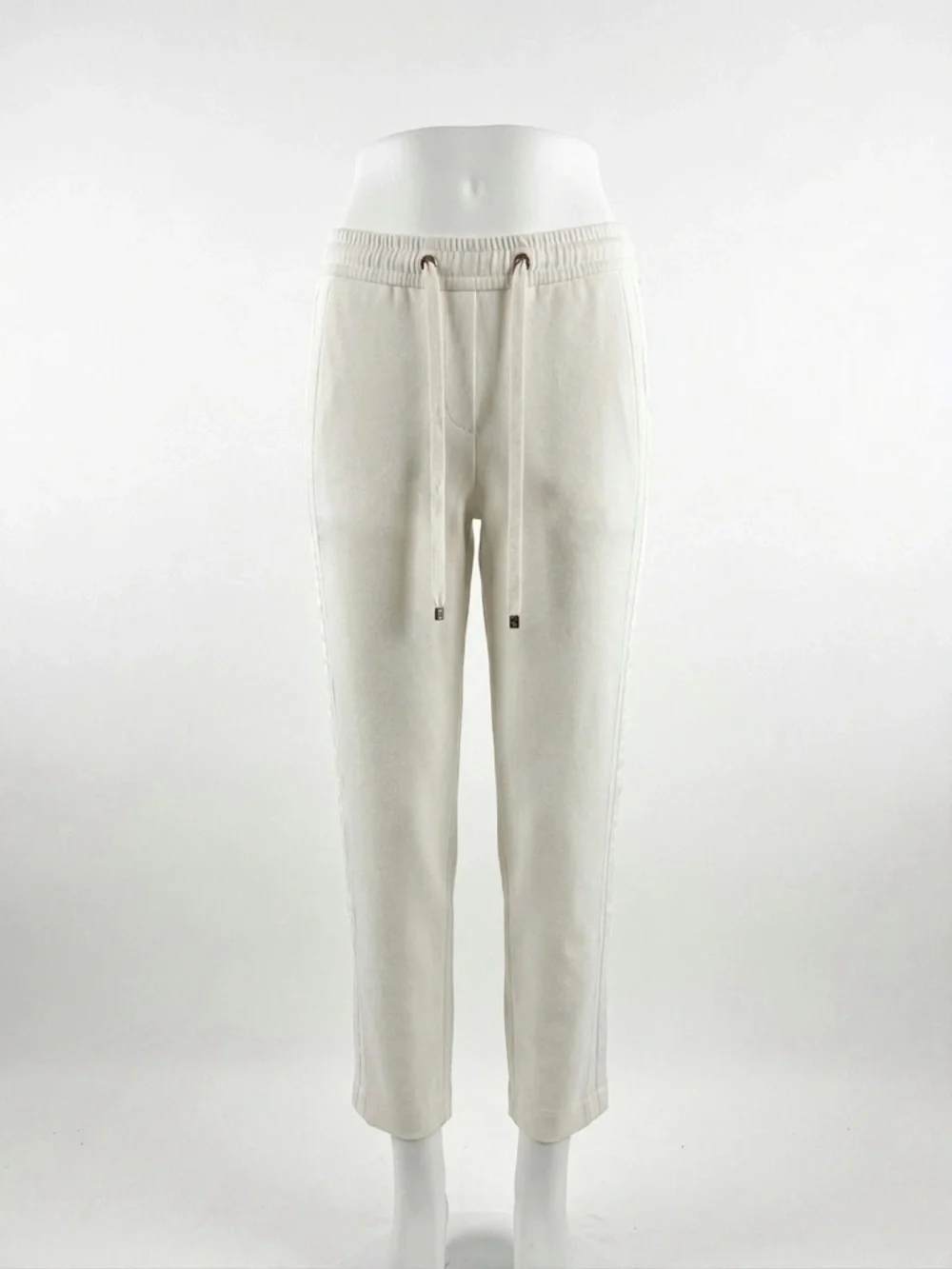 NEW ON WEBSITE! Marc Cain Cream Linen Blend Drawstring Tapered Pants Small - Picture 1 of 11